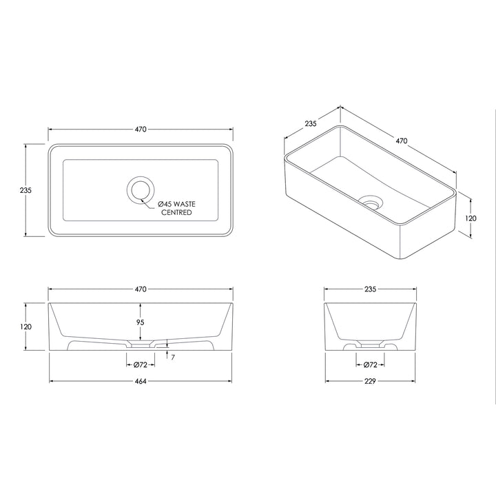 Lisa Narrow Rectangular Ceramic Basin 470mm