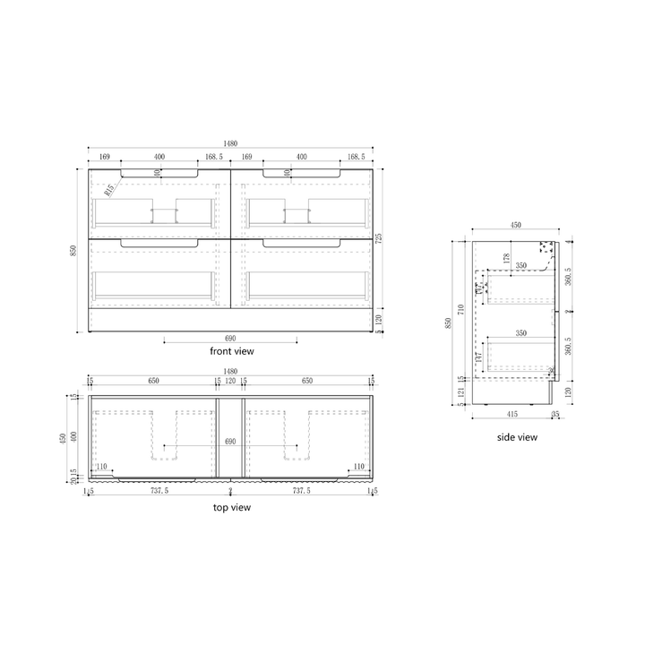 Lovina Fluted Freestanding Vanity (600-1800mm)