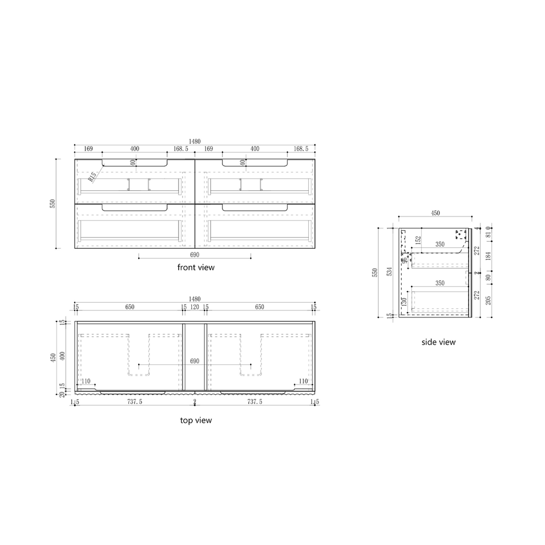 Lovina Fluted Wall Hung Vanity (600-1800mm)