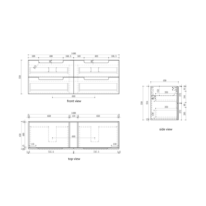 Lovina Fluted Wall Hung Vanity (600-1800mm)