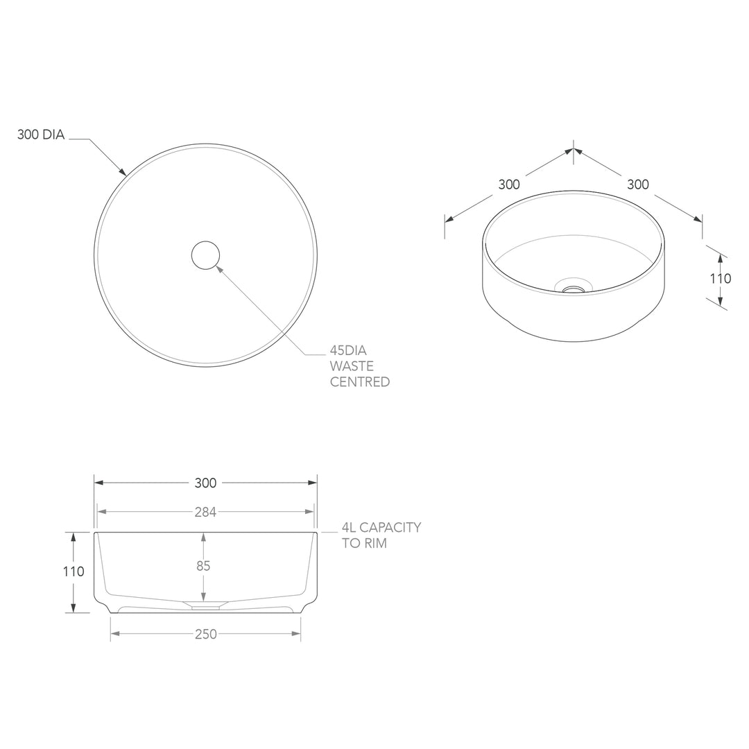 Maggie Mini Round Ceramic Basin 300mm