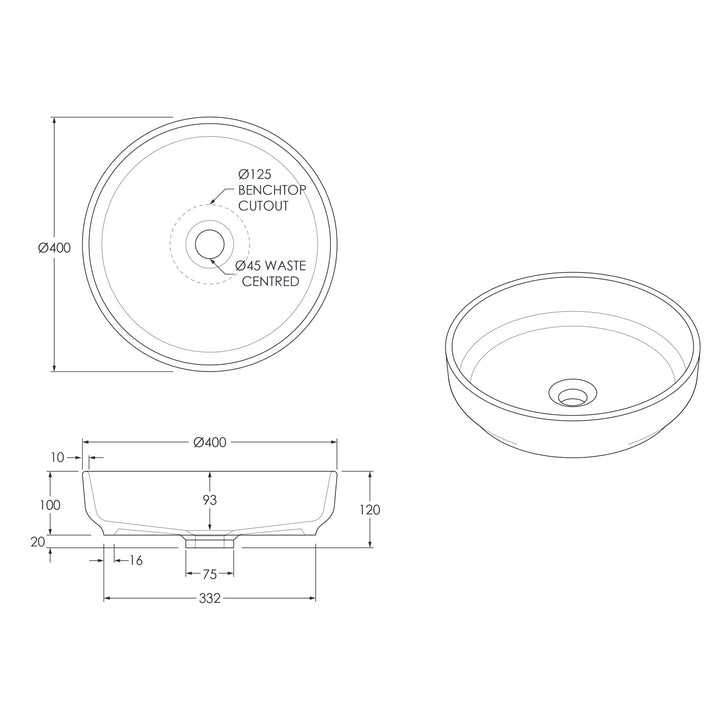Monroe Round Ceramic Basin 400mm