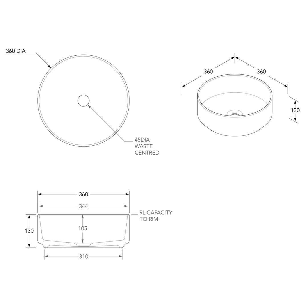 Margot Round Ceramic Basin 360mm