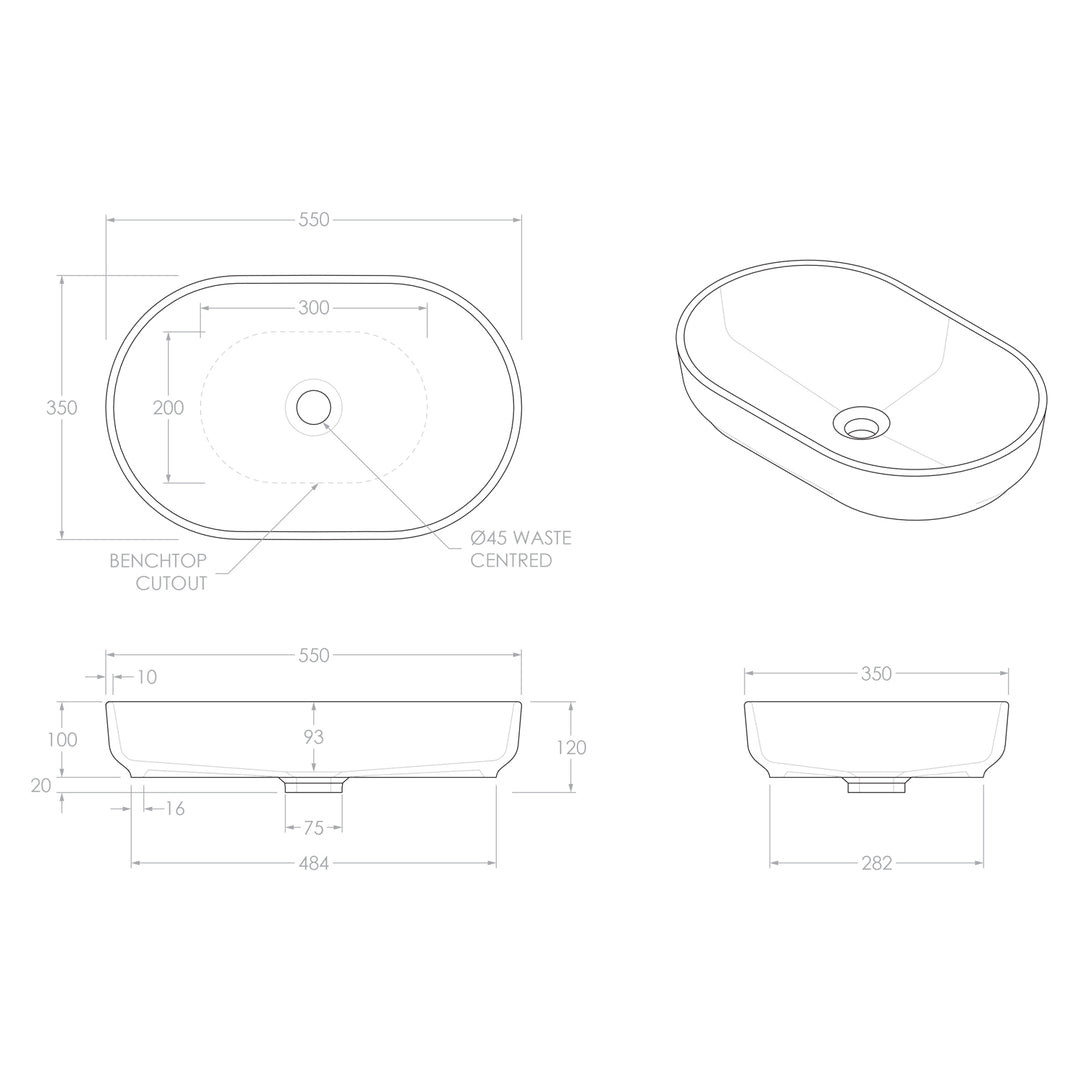 Marilyn Oval Ceramic Basin 550x350mm