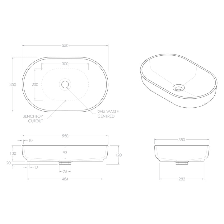 Marilyn Oval Ceramic Basin 550x350mm
