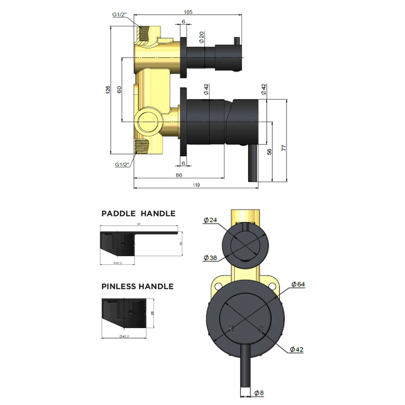 Meir Paddle Handle Diverter Wall Mixer