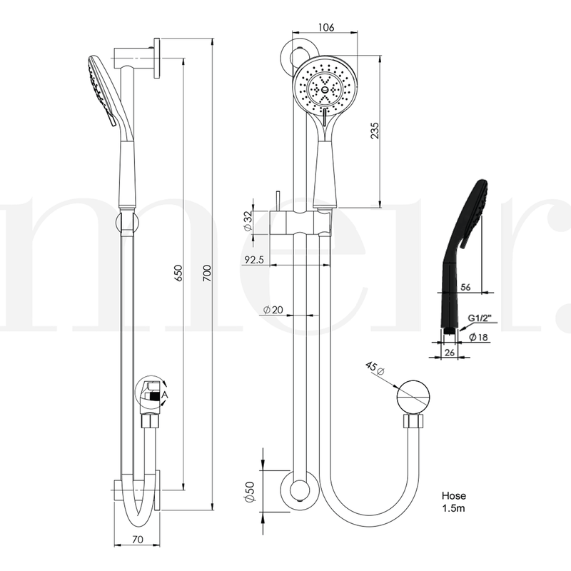 Meir Sliding Shower Rail 3-Function Handset