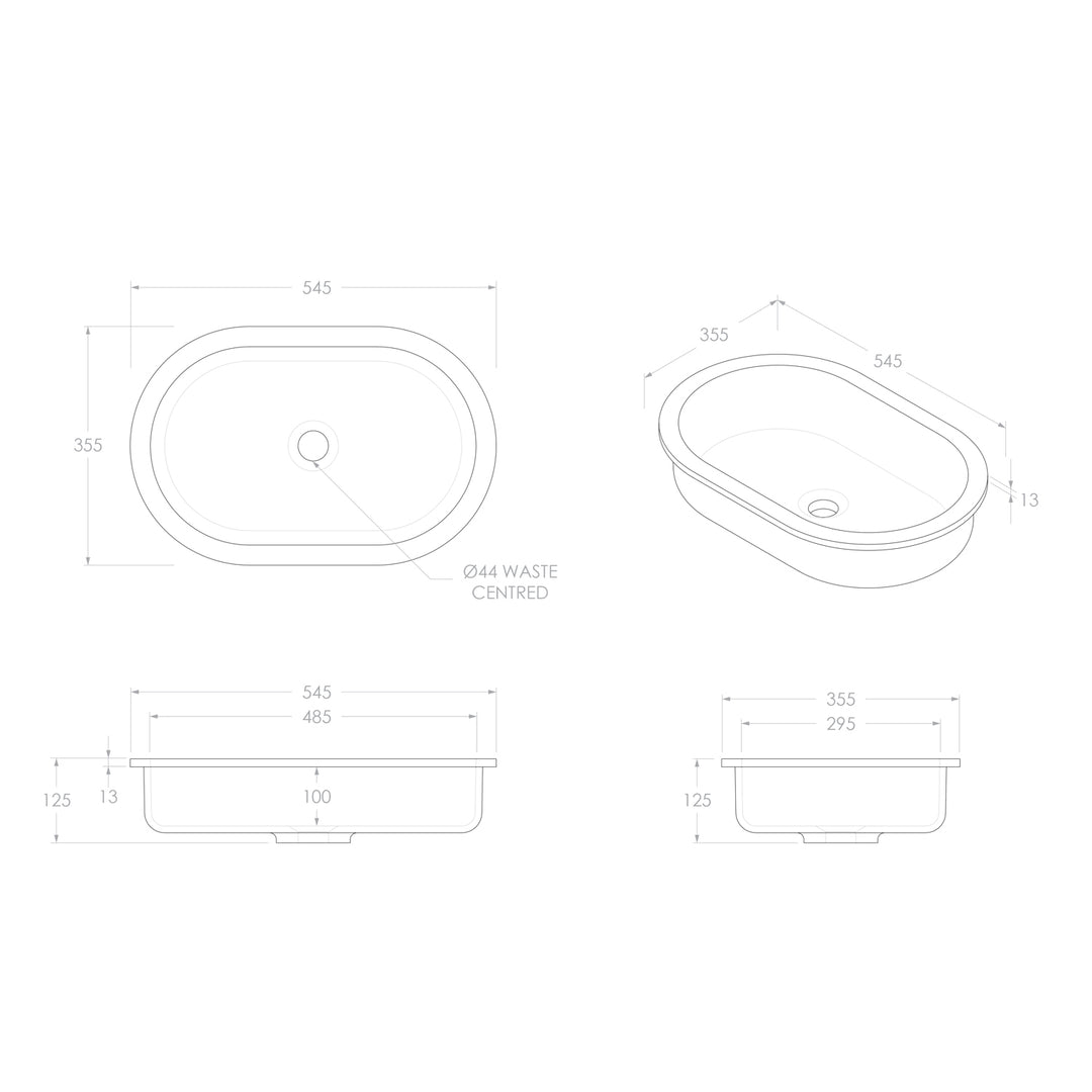 Mila Oval Undermount Solid Surface Basin 545x355mm