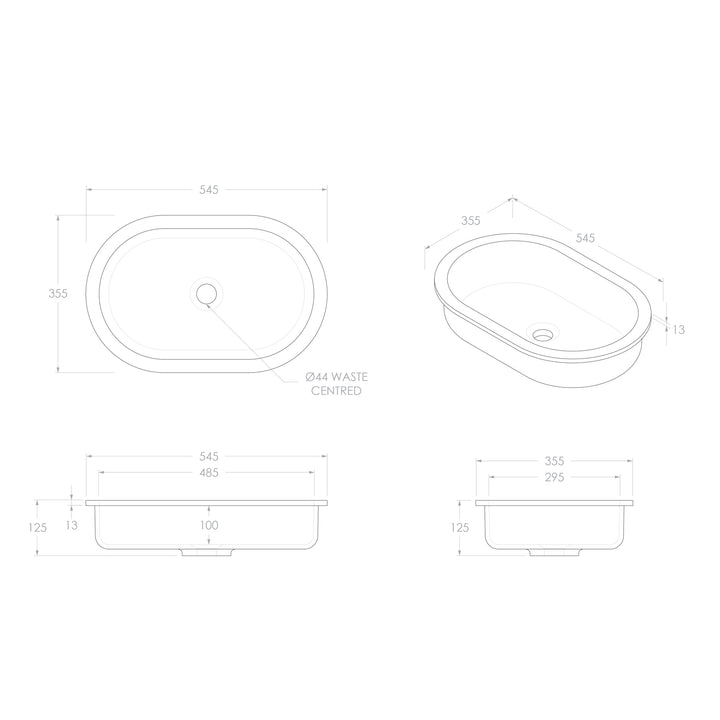 Mila Oval Undermount Solid Surface Basin 545x355mm