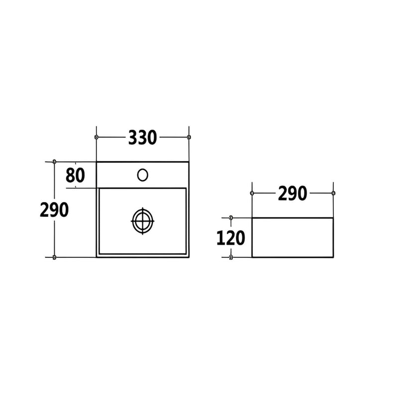 Mini Wall Hung Ceramic Basin with Tap Hole 330x290mm