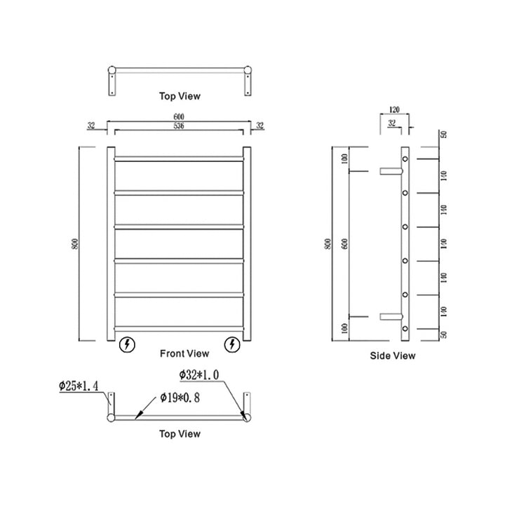 Mirage 6 Bar Heated Towel Rack 600x800mm