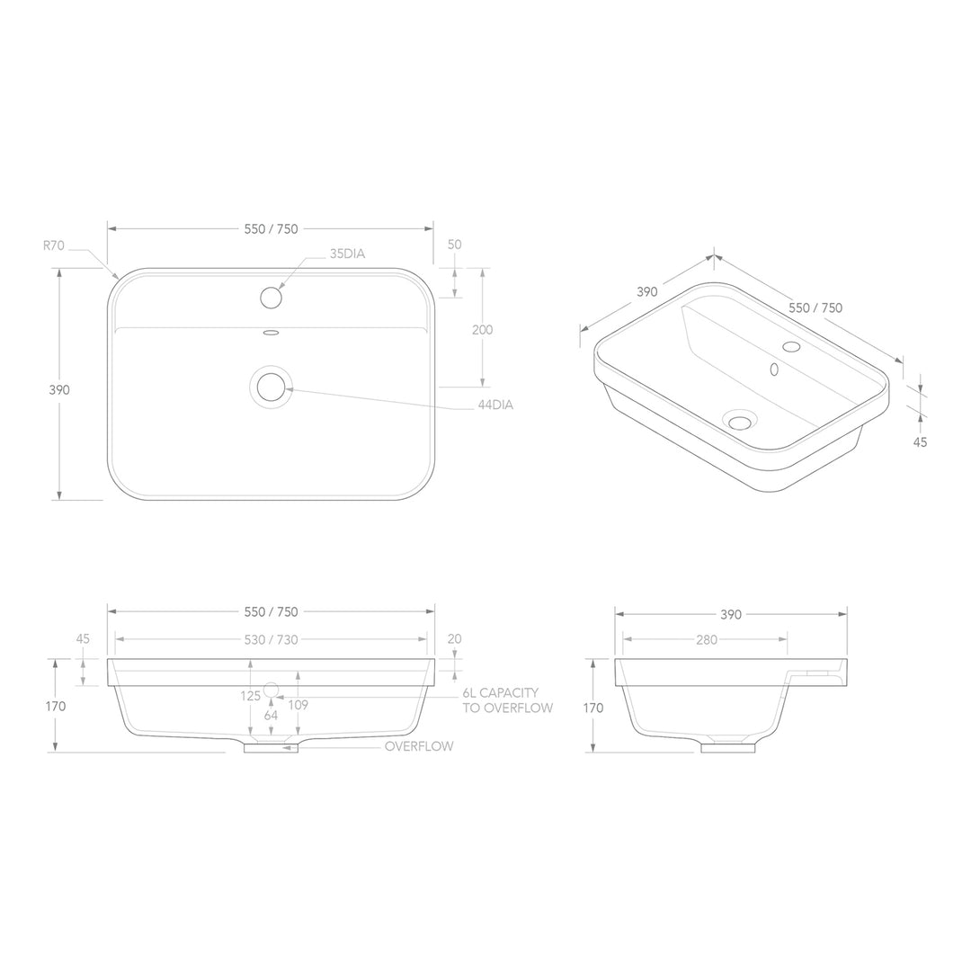 Miya Rectangular Solid Surface Basin 550x380mm