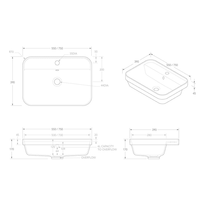 Miya Rectangular Solid Surface Basin 550x380mm