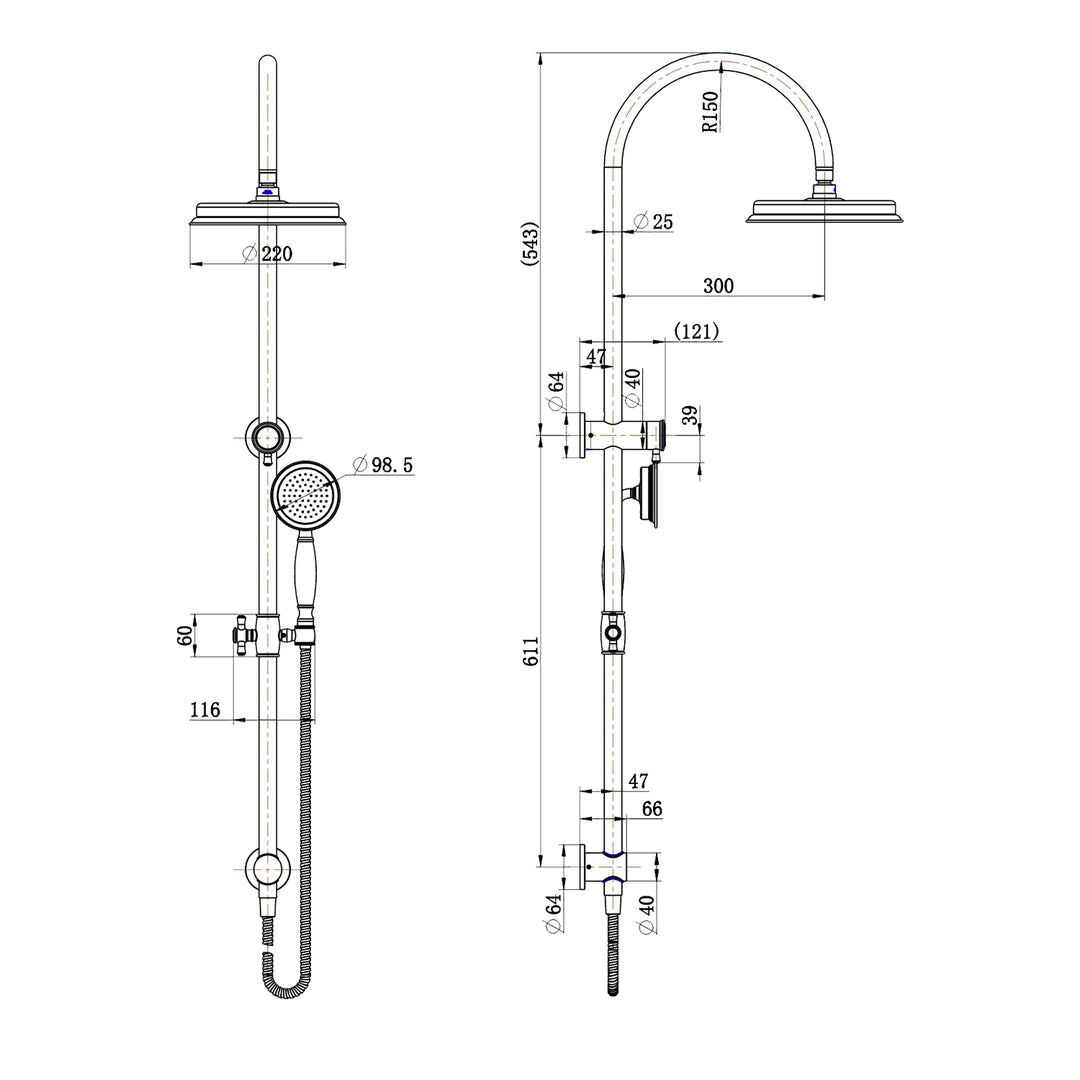 Montpellier Twin Shower Rail Set