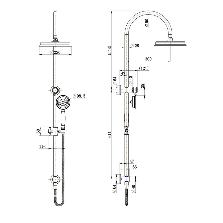 Montpellier Twin Shower Rail Set