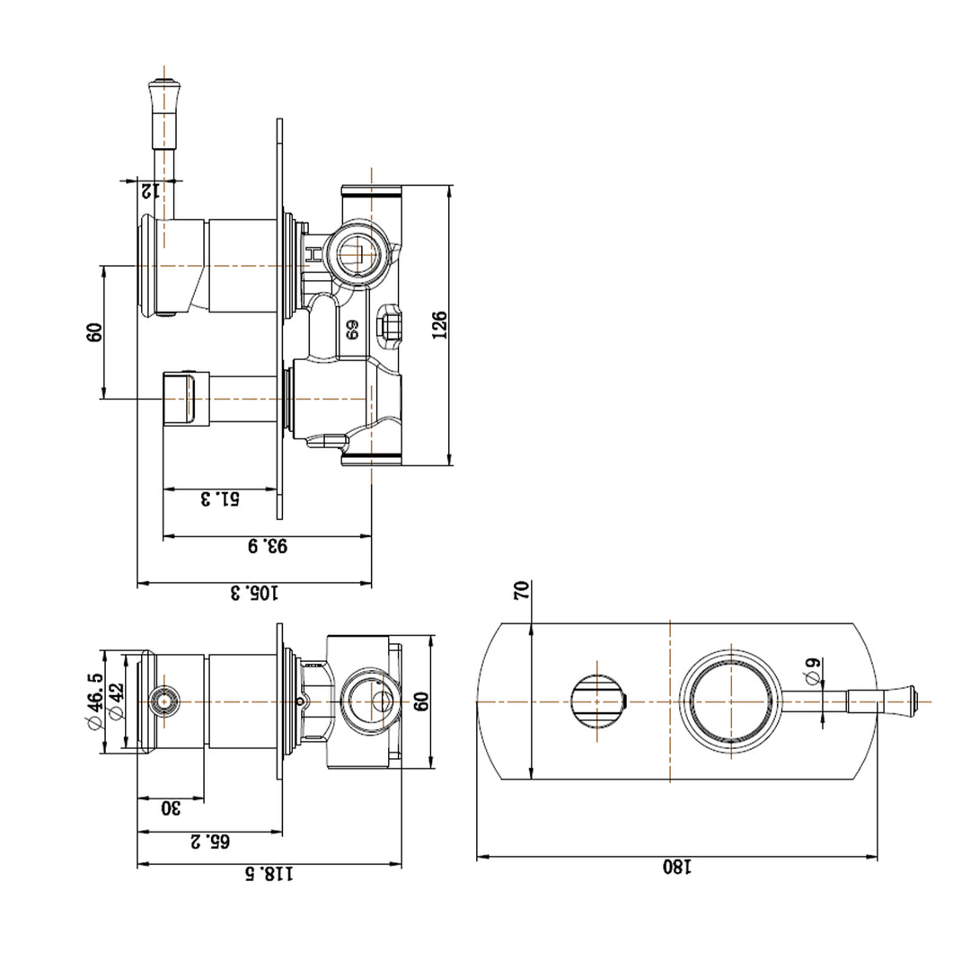 Montpellier Brass Wall Diverter Mixer