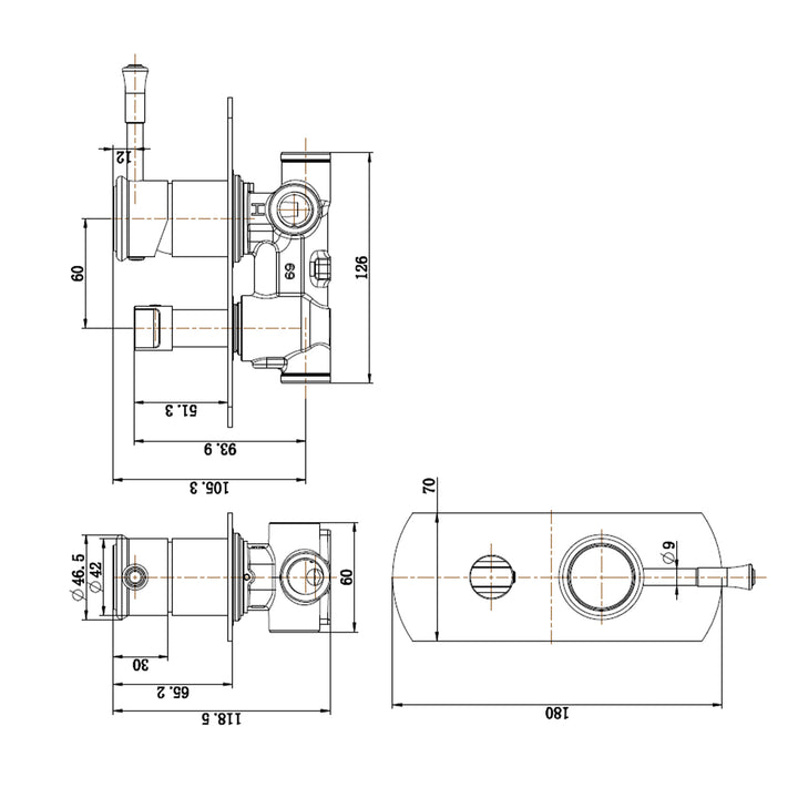 Montpellier Brass Wall Diverter Mixer