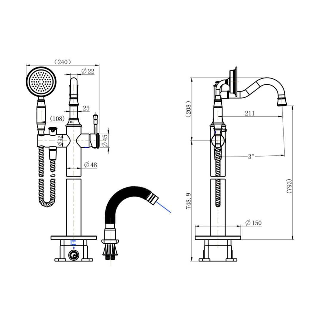 Montpellier Freestanding Bathtub Spout with Handset