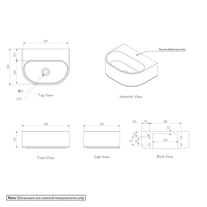 Nelios Wall Hung Concrete Basin 420mm