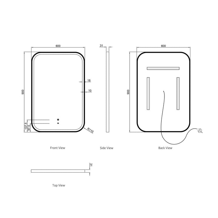 Newport LED Framed Bathroom Mirror (450-1500mm)