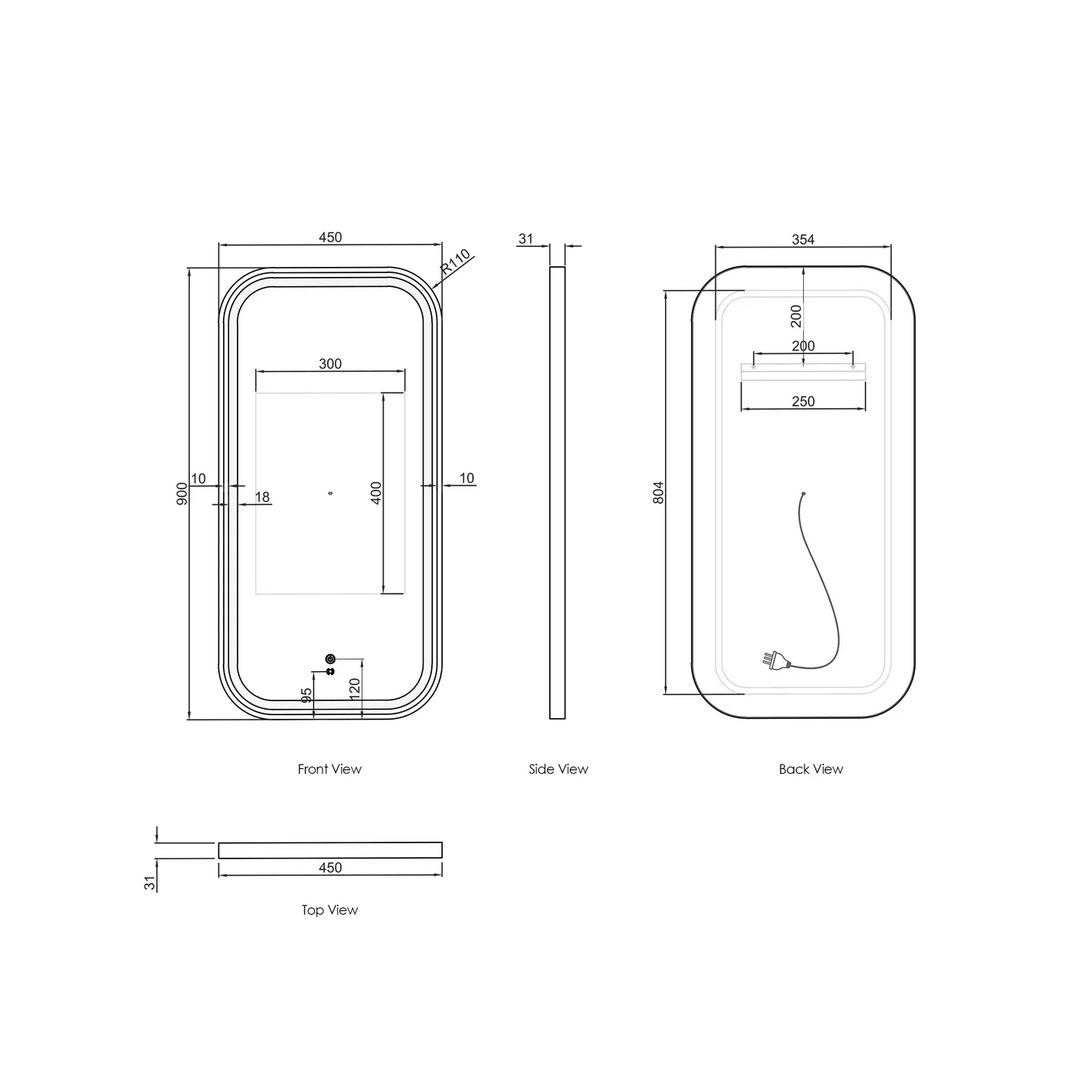 Newport LED Framed Bathroom Mirror (450-1500mm)