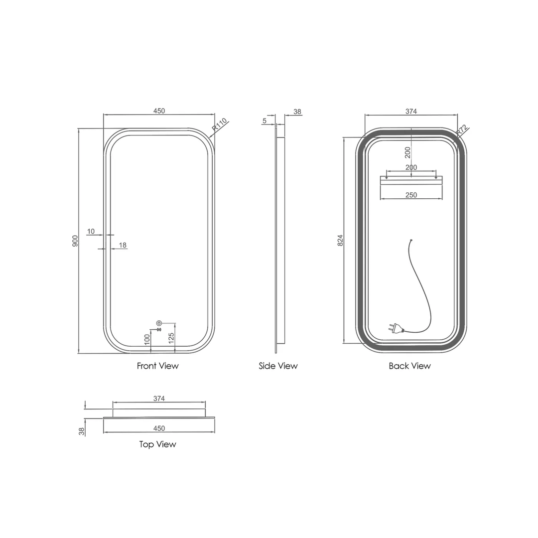 Newport LED Frameless Bathroom Mirror 450x900mm