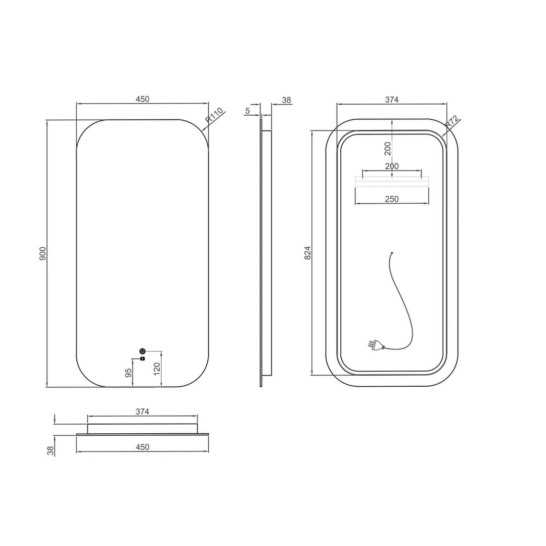 Newport LED Frameless Bathroom Mirror 450x900mm