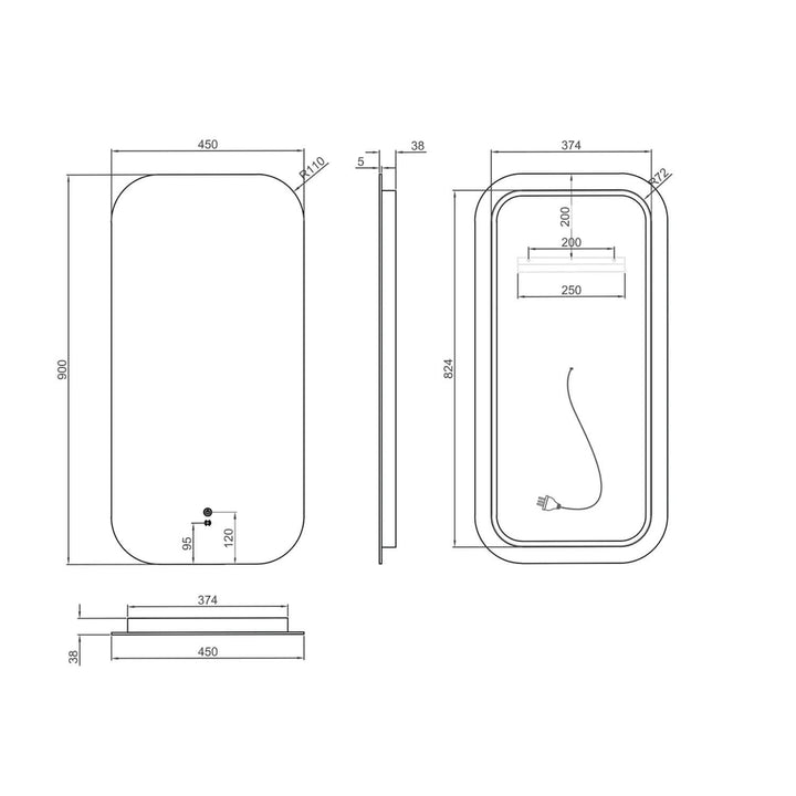 Newport LED Frameless Bathroom Mirror 450x900mm