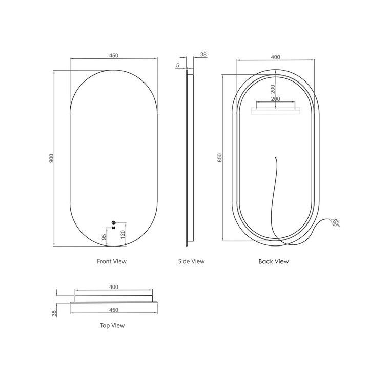 Noosa LED Pill Bathroom Anti-Fog Mirror 900x450mm