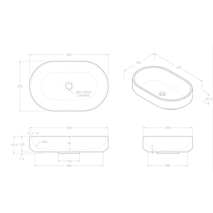 Norma Oval Matte Concrete Basin 550x350mm