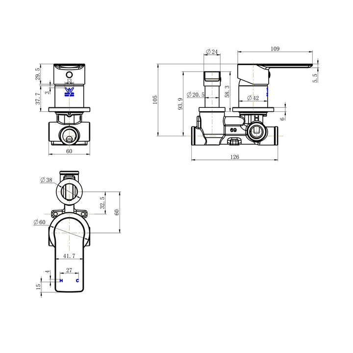 Nova Paddle Diverter Wall Mixer