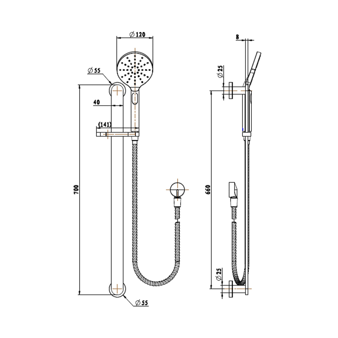 Nova Brass Sliding Shower Rail