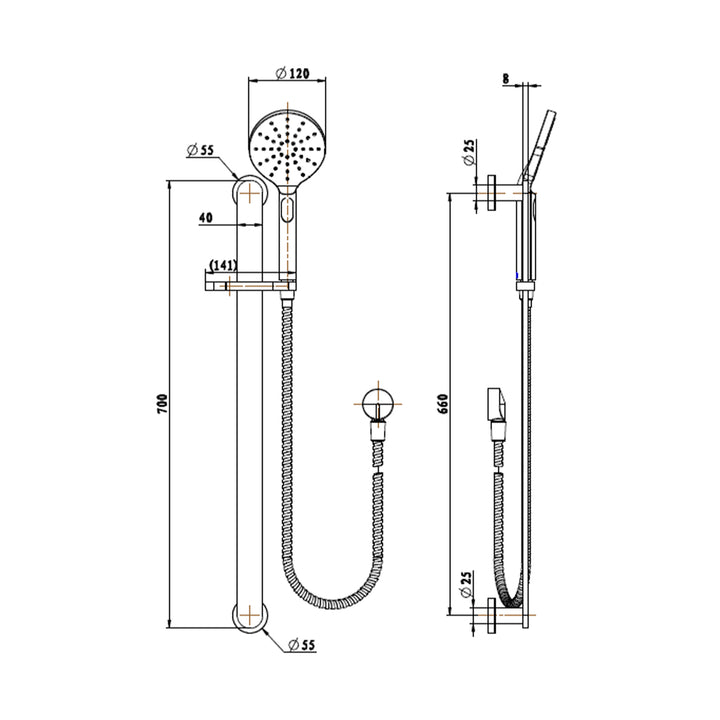 Nova Brass Sliding Shower Rail