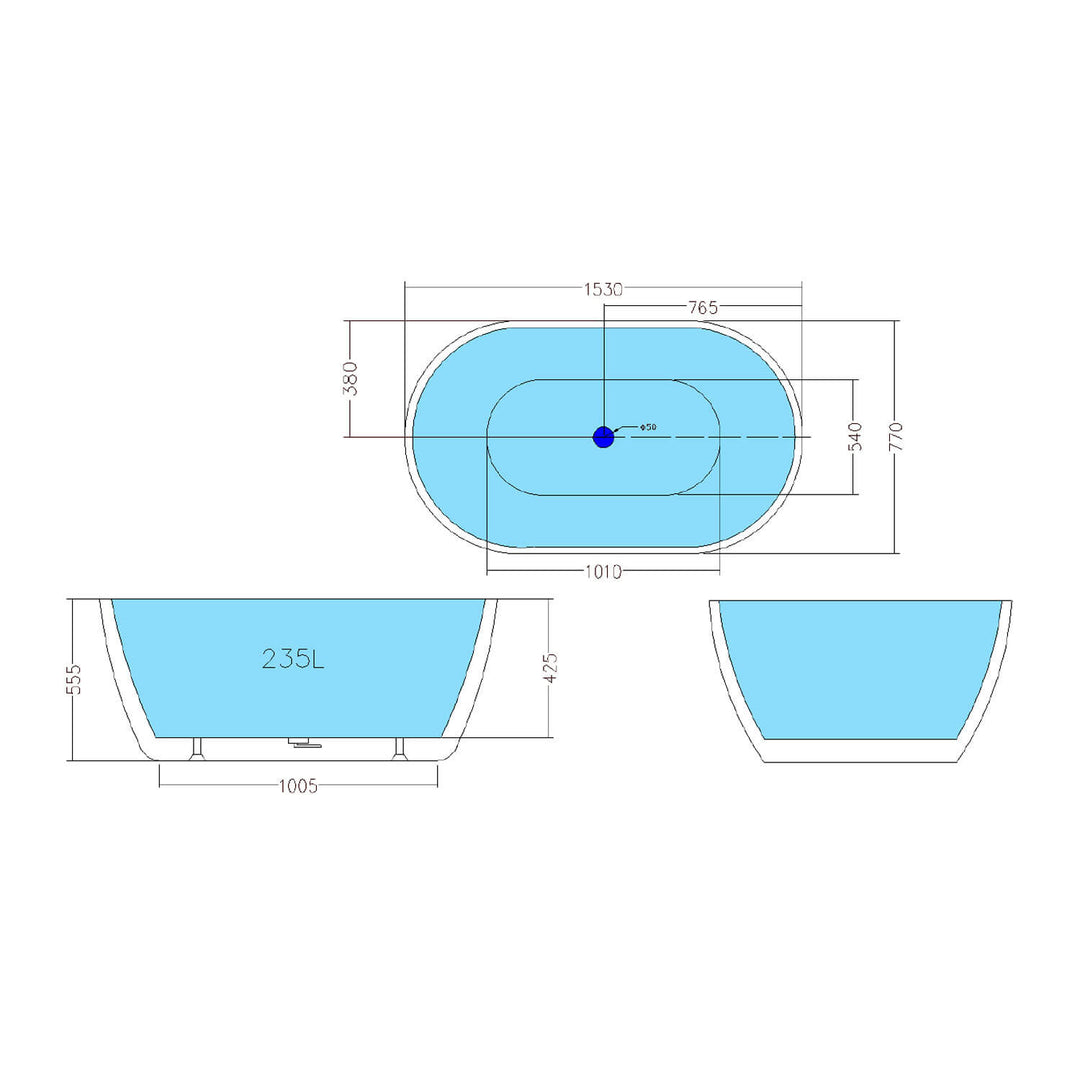Olivia Oval Shape Freestanding Bathtub