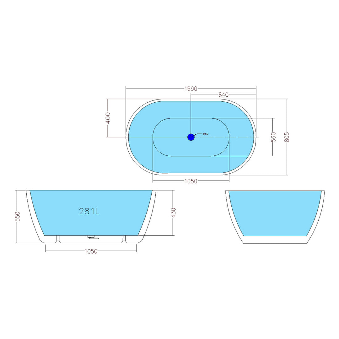 Olivia Oval Shape Freestanding Bathtub