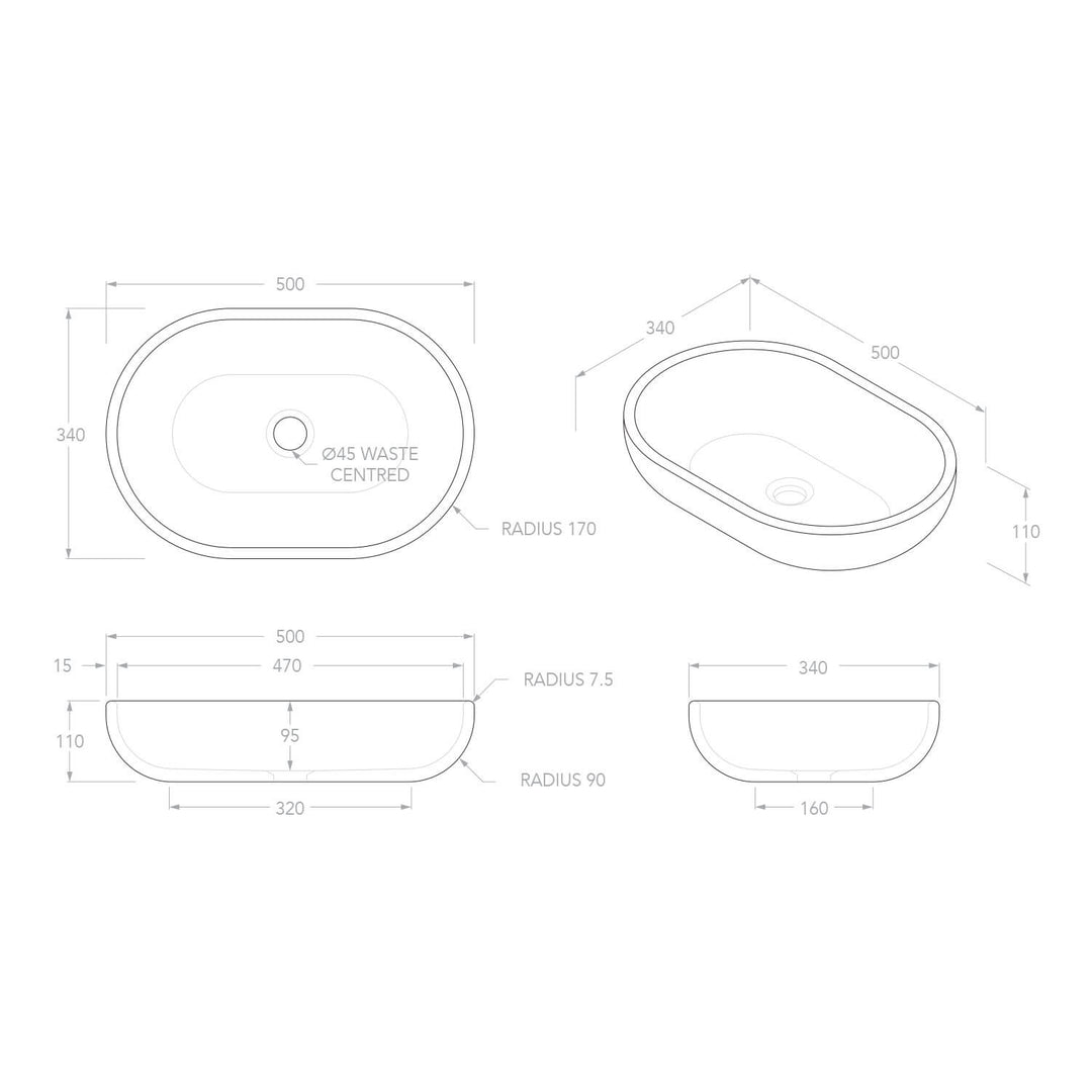 Ollie Natural Stone Above Counter Basin 500x340mm