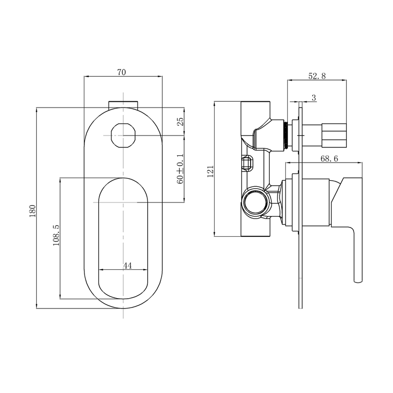 Oval Round Wall Mixer with Diverter