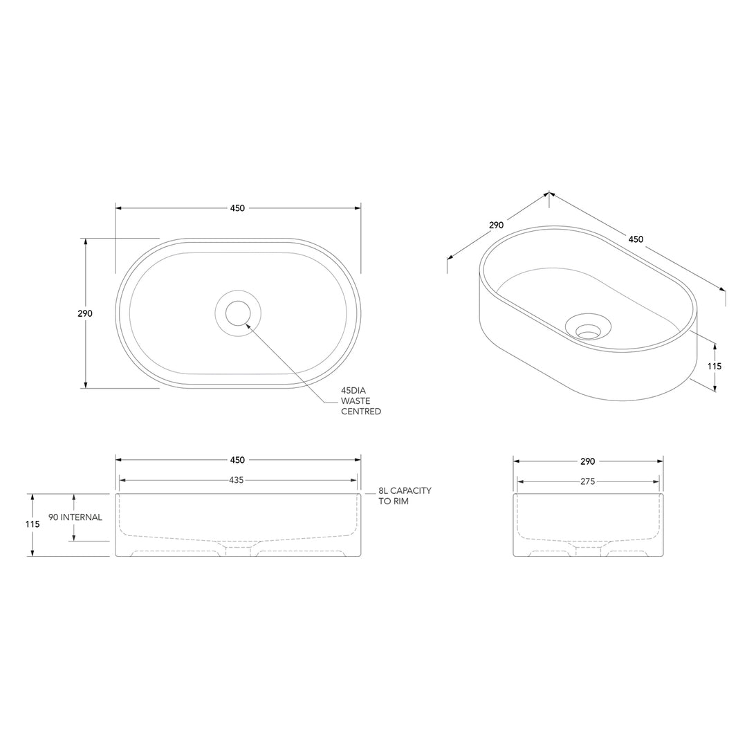 Patty Oval Ceramic Basin 450x290mm