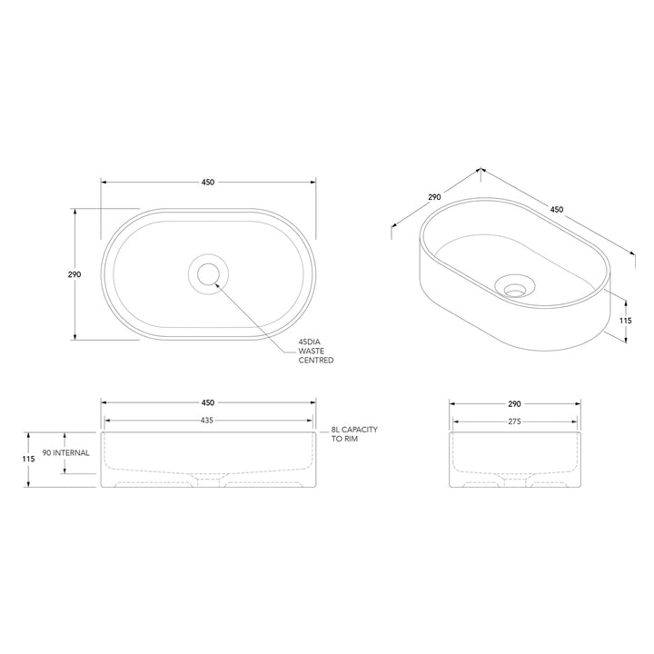 Patty Oval Ceramic Basin 450x290mm