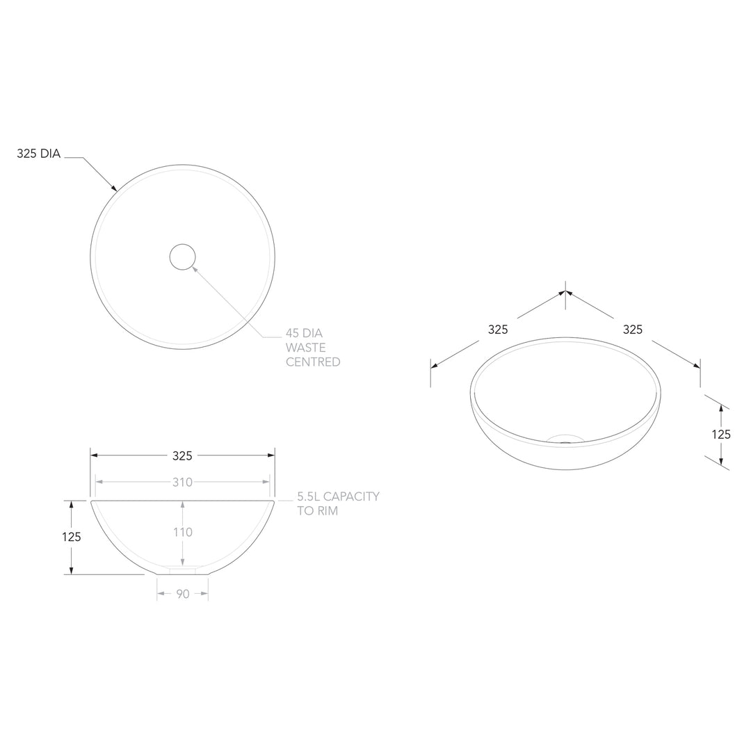 Pluto Round Ceramic Basin 325mm