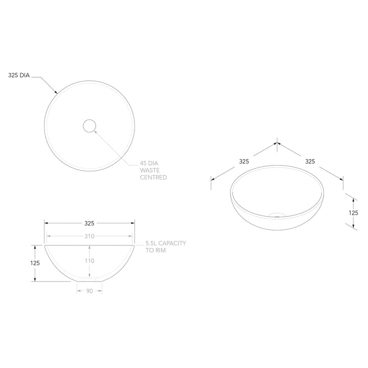 Pluto Round Ceramic Basin 325mm