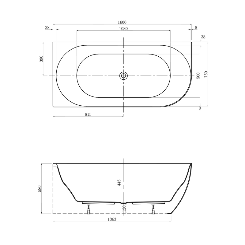 Positano Corner Bathtub 1400-1600mm