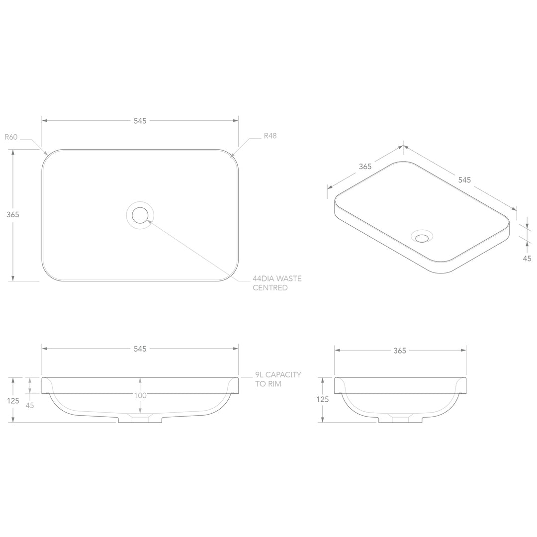 Pride Rectangular Inset Solid Surface Basin 545x365mm
