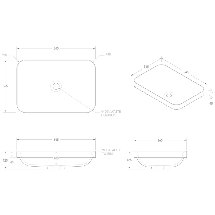 Pride Rectangular Inset Solid Surface Basin 545x365mm