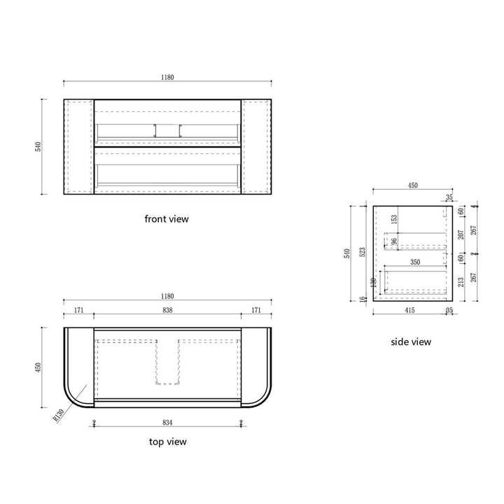 Ramee Curved Fluted Wall Hung Vanity