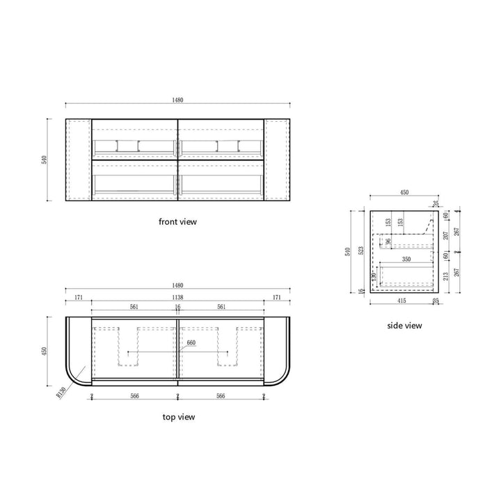Ramee Curved Fluted Wall Hung Vanity