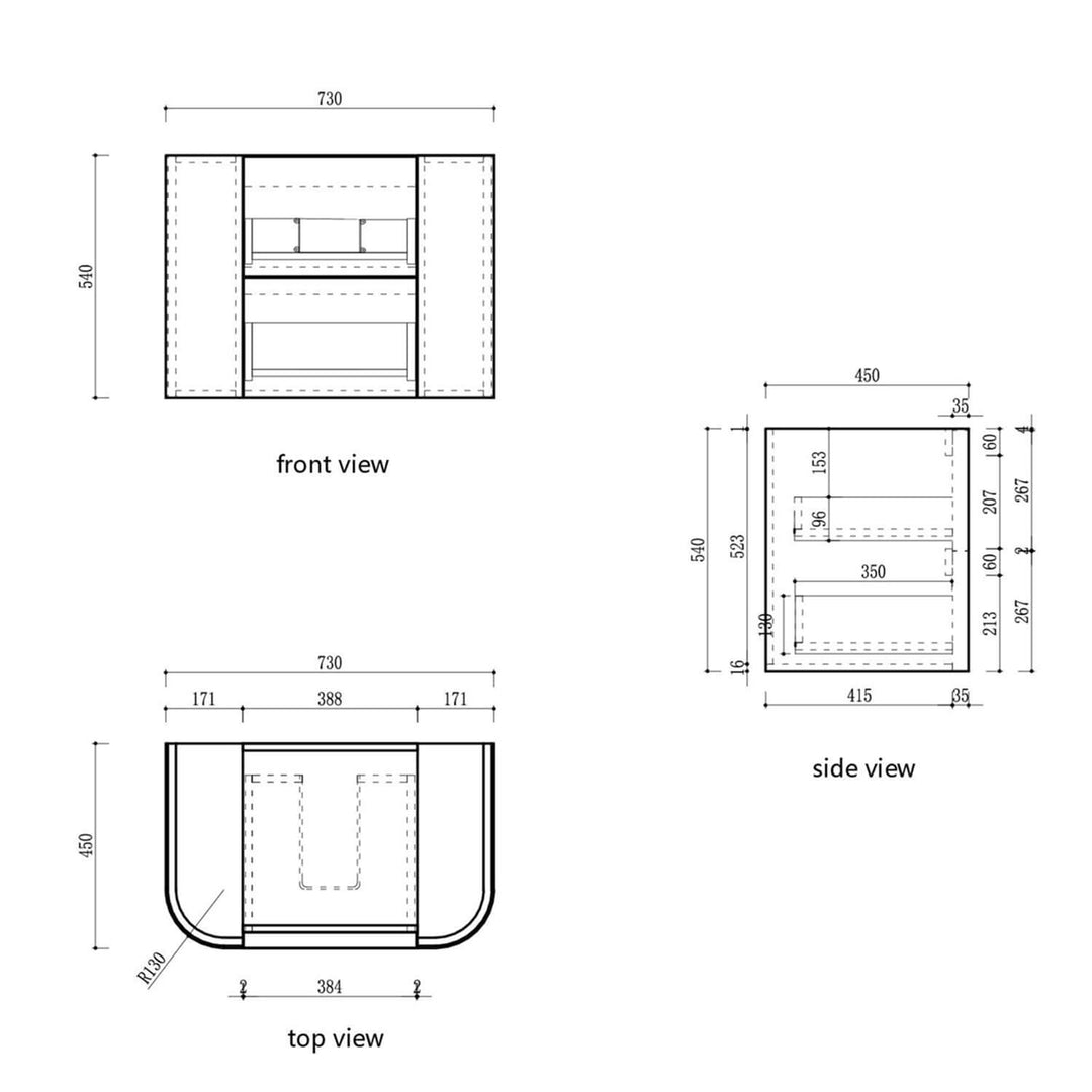 Ramee Curved Fluted Wall Hung Vanity