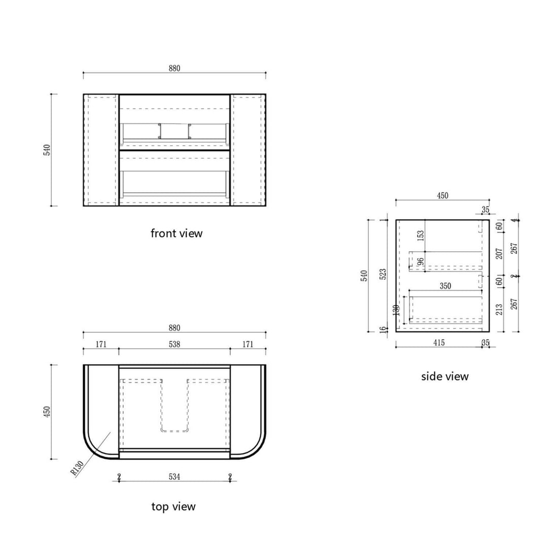 Ramee Curved Fluted Wall Hung Vanity