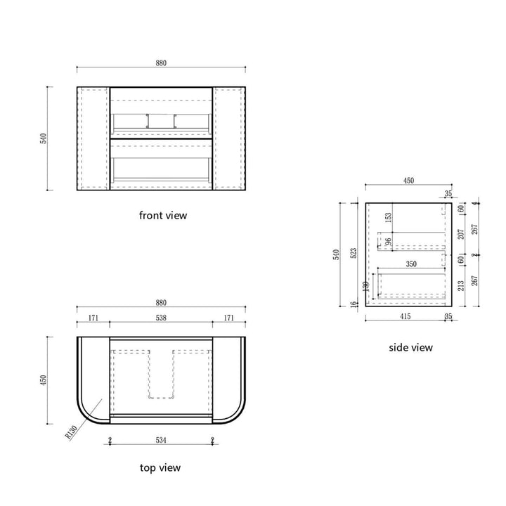 Ramee Curved Fluted Wall Hung Vanity
