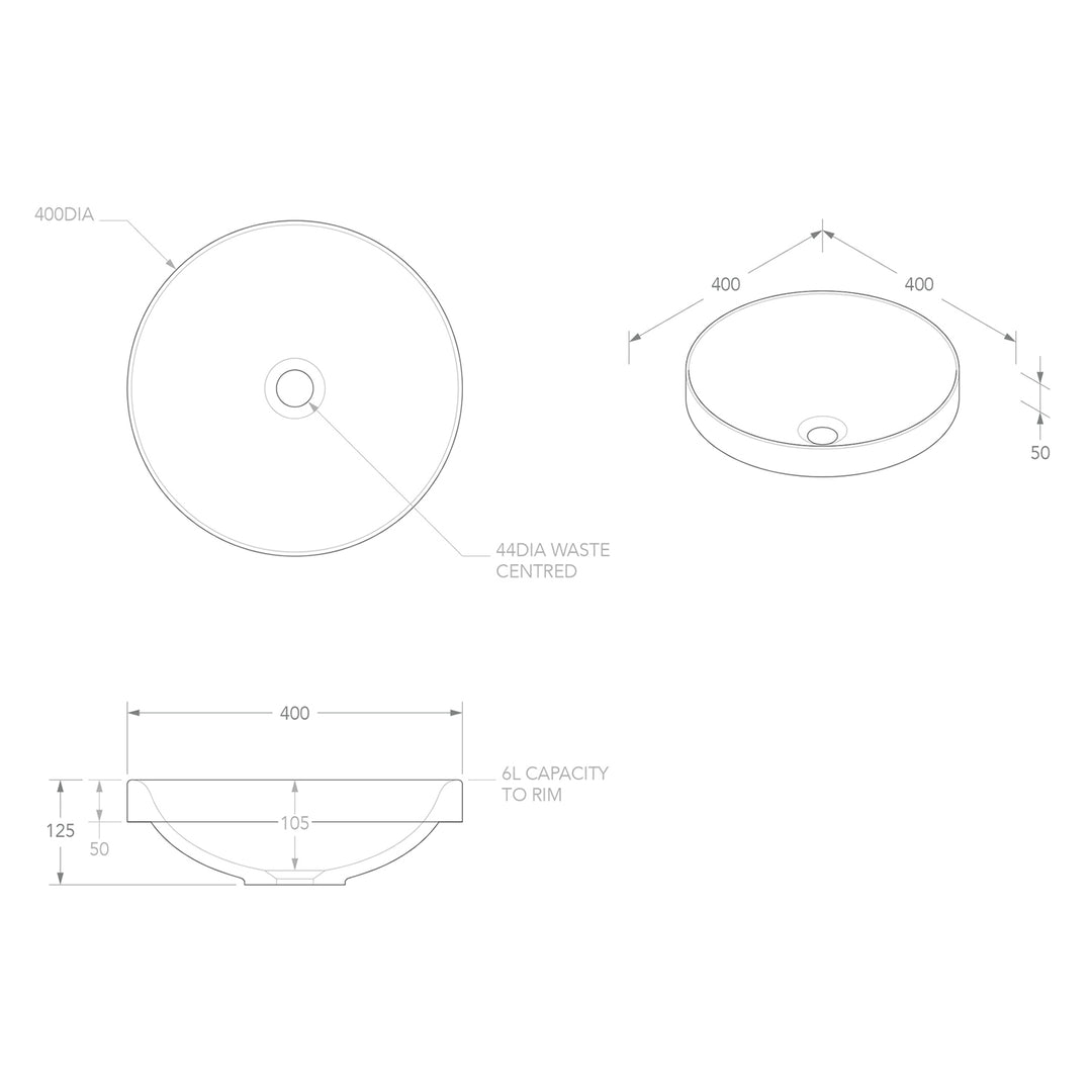 Respect Inset Round Solid Surface Basin 400mm
